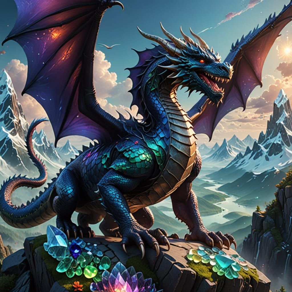 Dragon Soars Over Crystal Mountains in Sea Glass Style