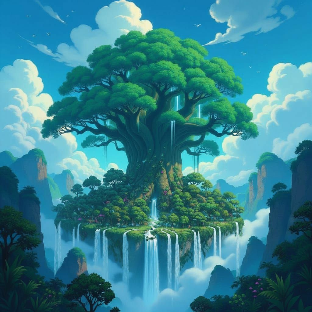 Ancient Tree Islands with Bioluminescent Life and Cascading ...