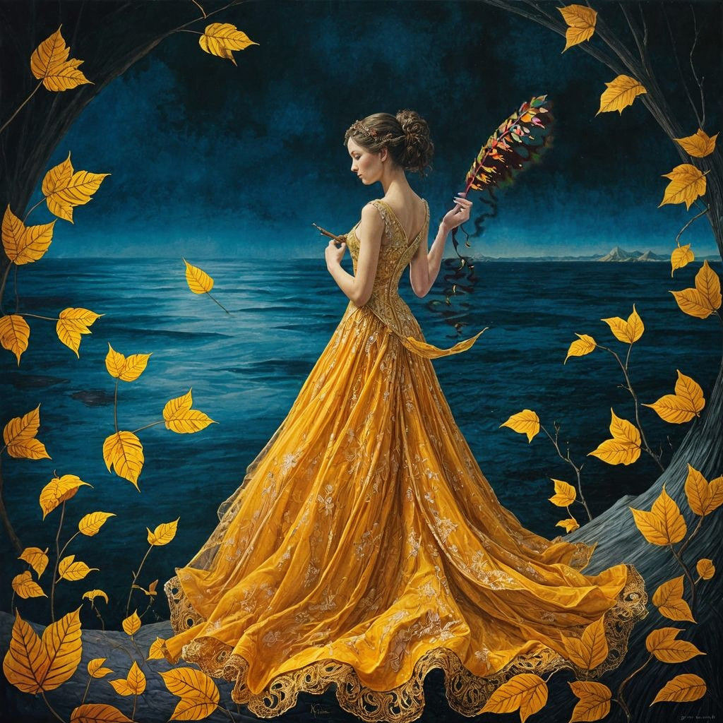 Ethereal Gown Unfurls at Midnight Horizon