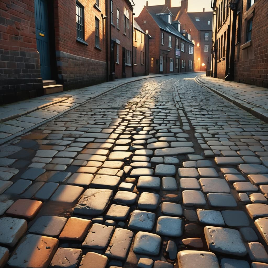 Sunset Over Cobbled Alley in York England