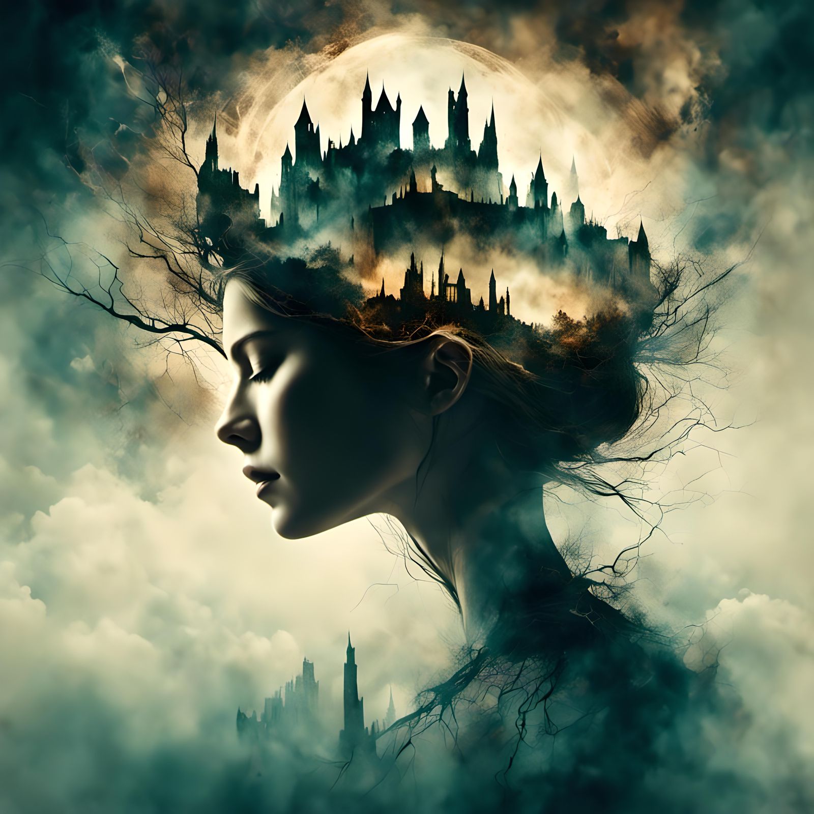 <lora:Dark:1.0> <lora:SurDime:1.0> double exposure of a king...