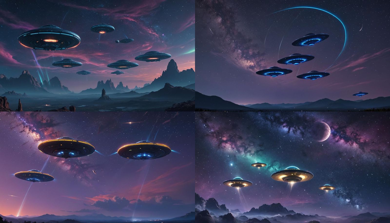 UFOs in Starry Night Sky: Fantasy Concept Art