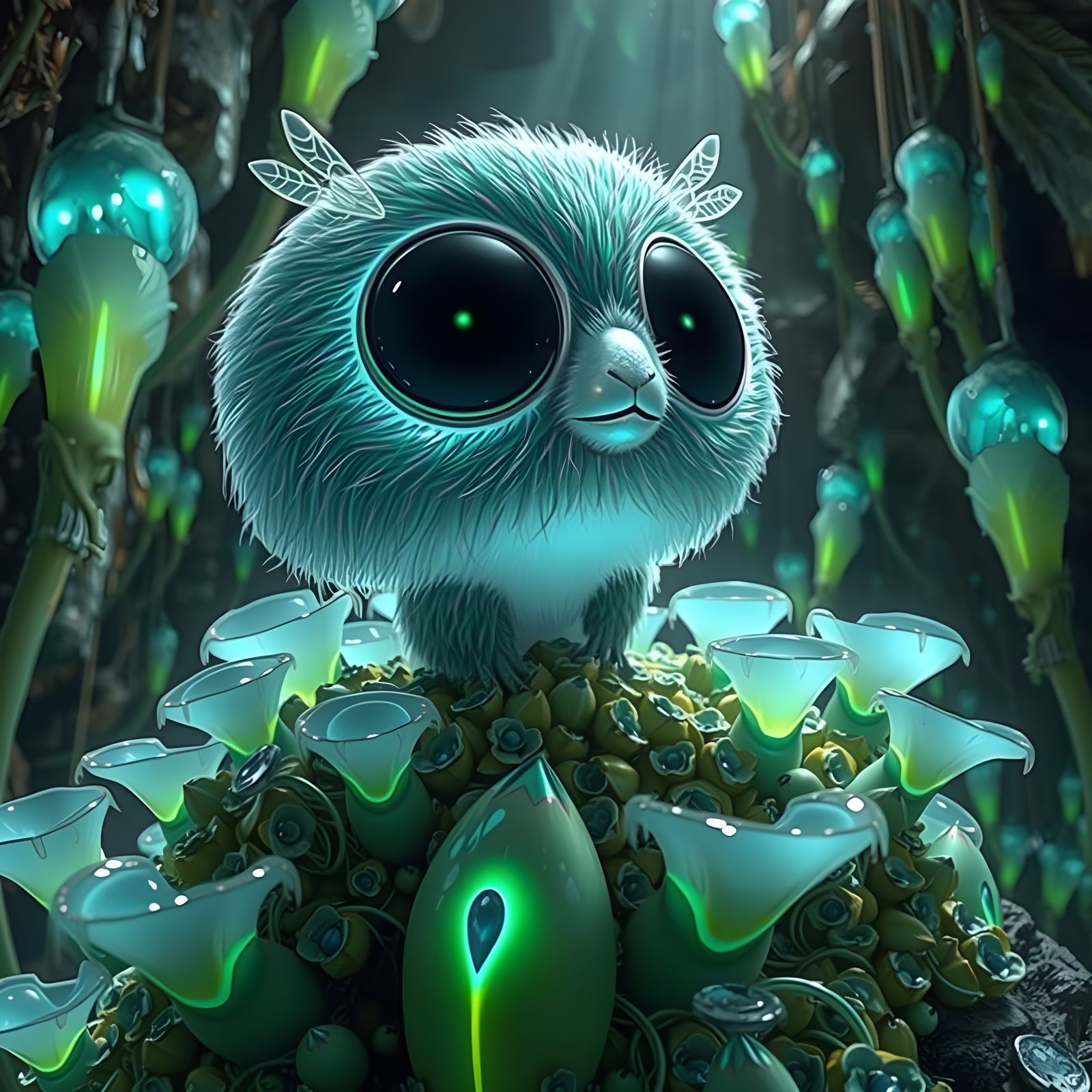 Ethereal Rainbow Critter Amidst Neon Alien Flora