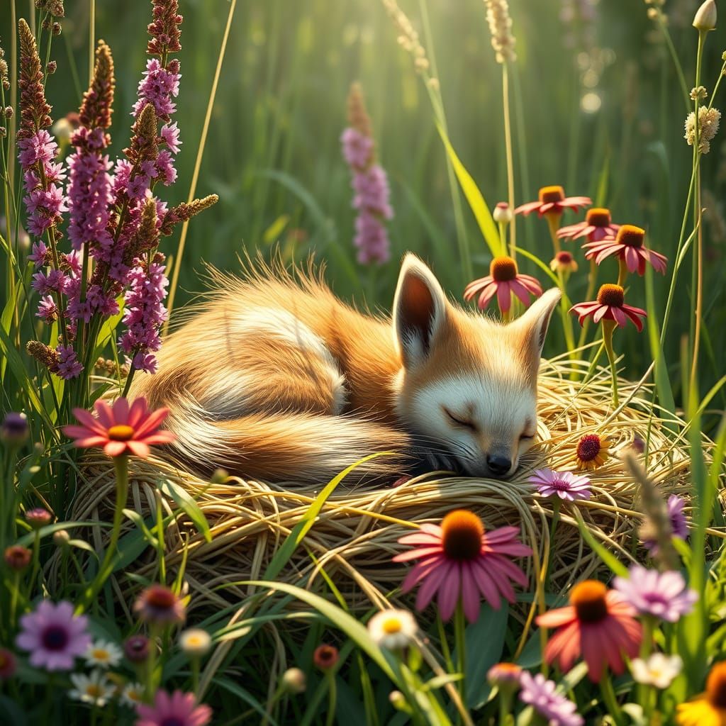 Sleeping Fennec in Forest Clearing: Anime 3D Render