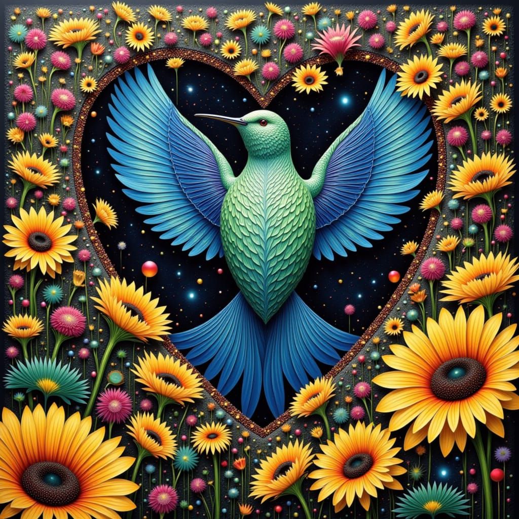 Intricate Abstract Garden Scene in Jewel Tones with 3D Effec...