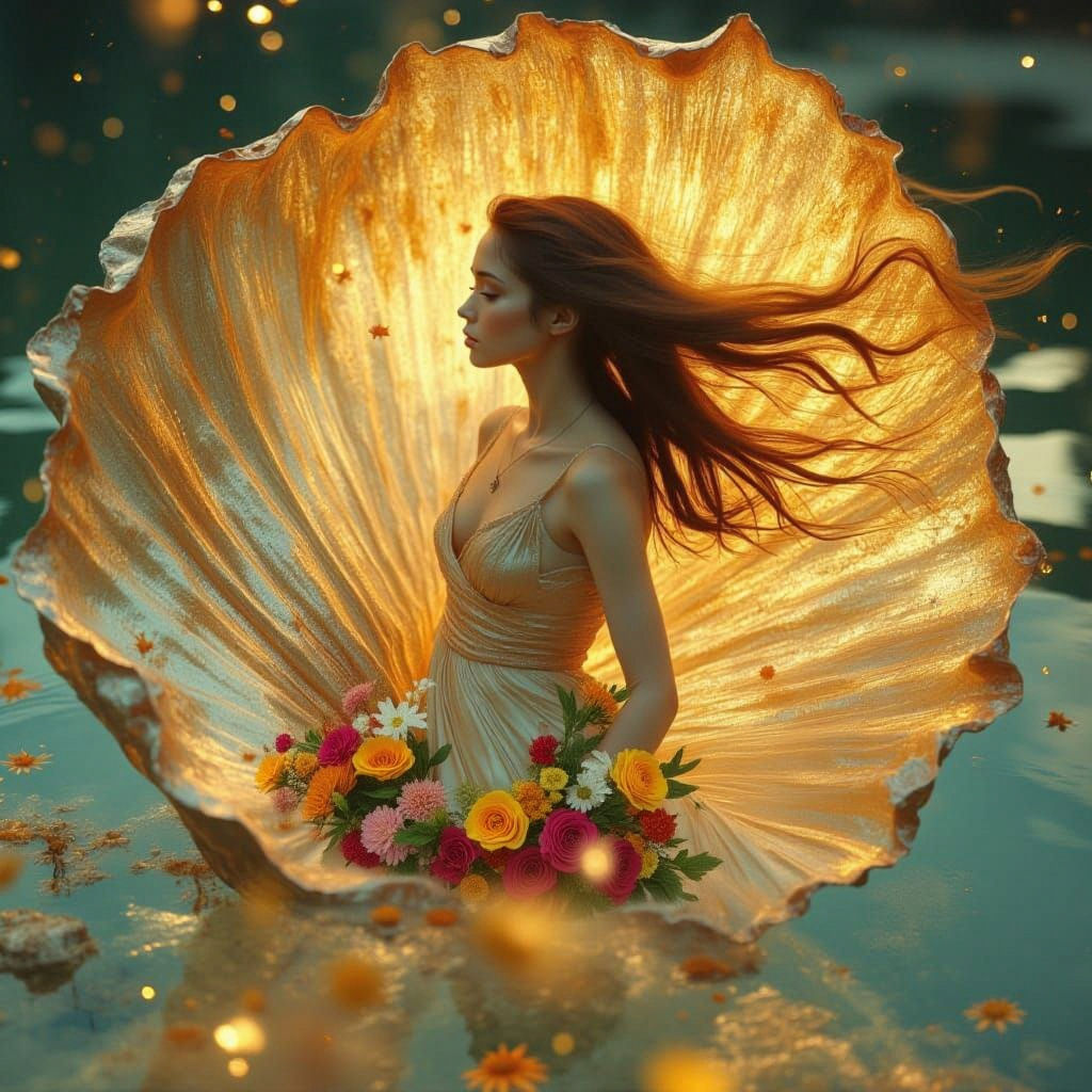 Dreamy Woman in Seashell: Ultra-Fantasy Digital Art
