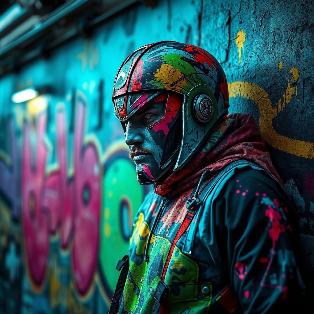 Polychromatic Graffiti Hero in Hyperrealistic HDR