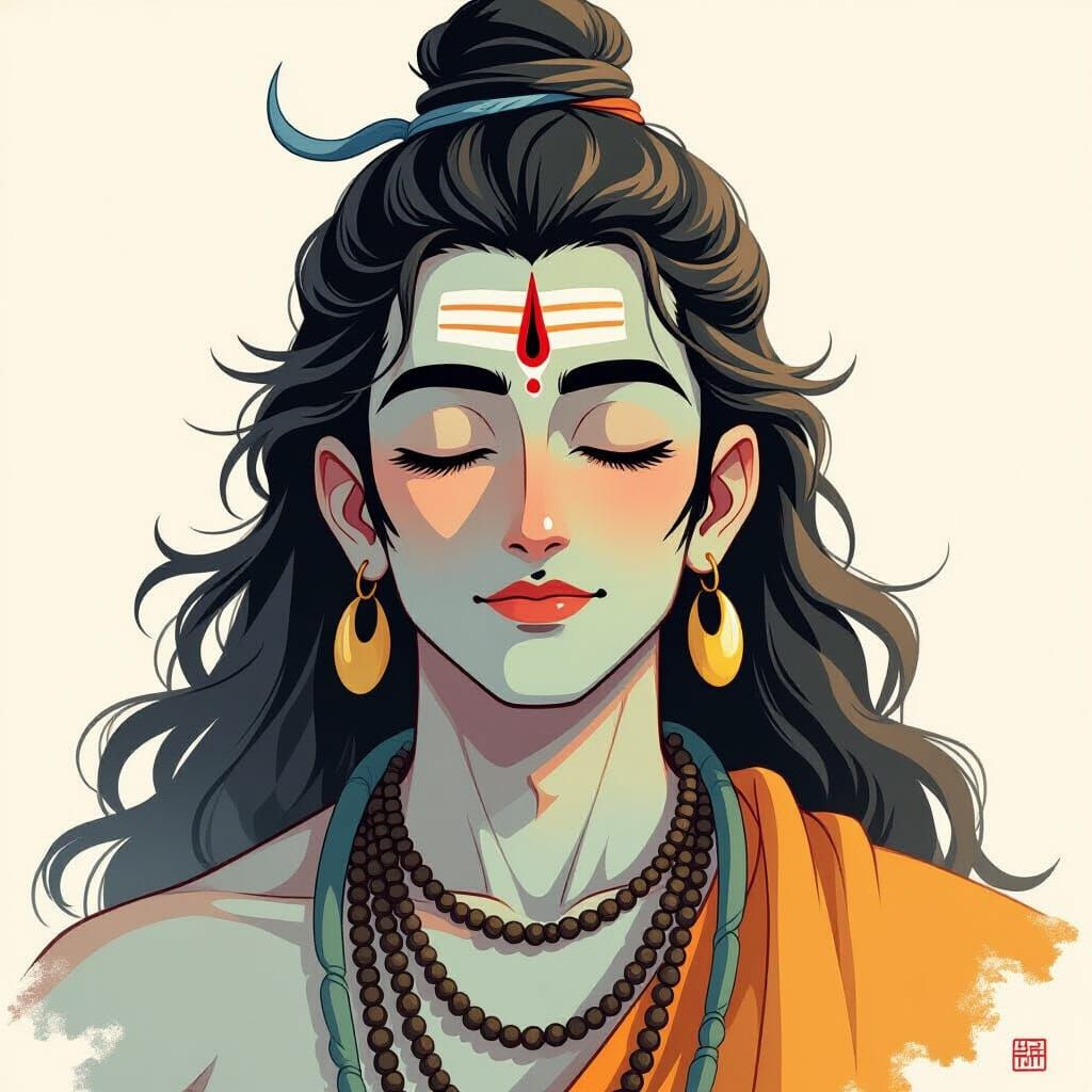 Meditative Lord Shiva in Ghibli Style
