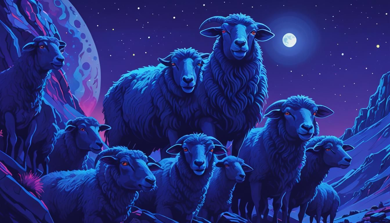 Psychedelic Rock Band on Lunar Mountain in Vibrant Art