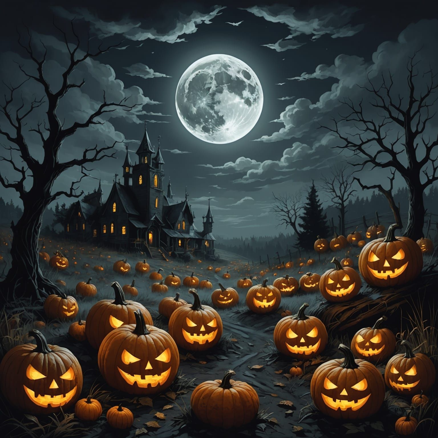 Spooky Pumpkin Patch with Glowing Pumpkins