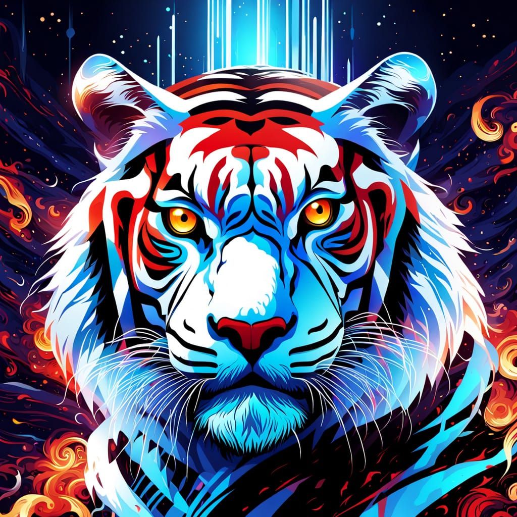 Cyberpunk Tiger of Ancient Legend in Futuristic Holographic ...