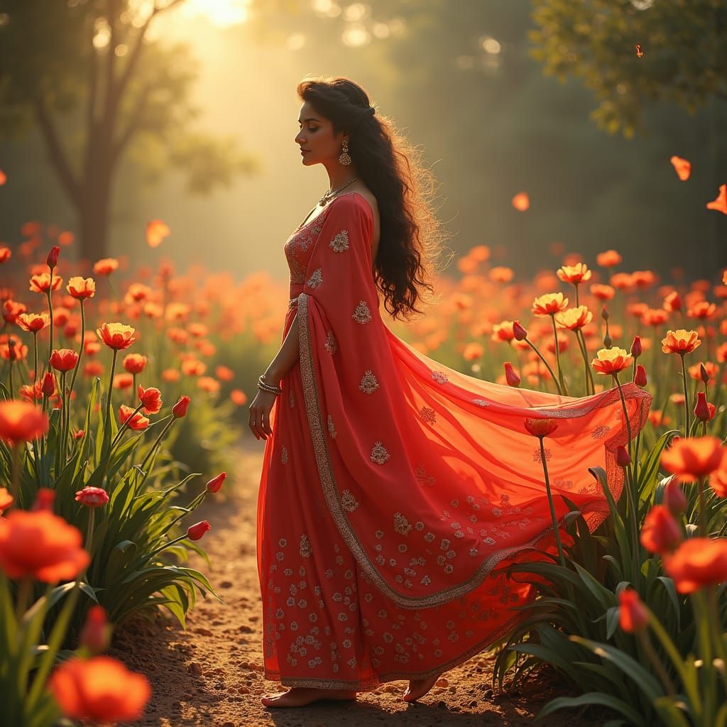 Beautiful Girl in a Colorful Garden