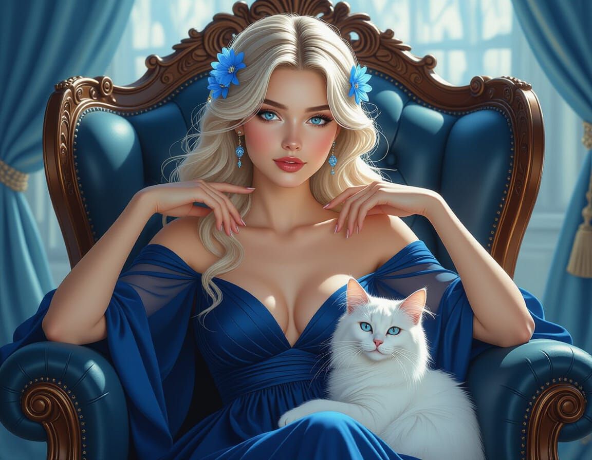 Ethereal Woman with Cat, Hyperdetailed HQ Portrait