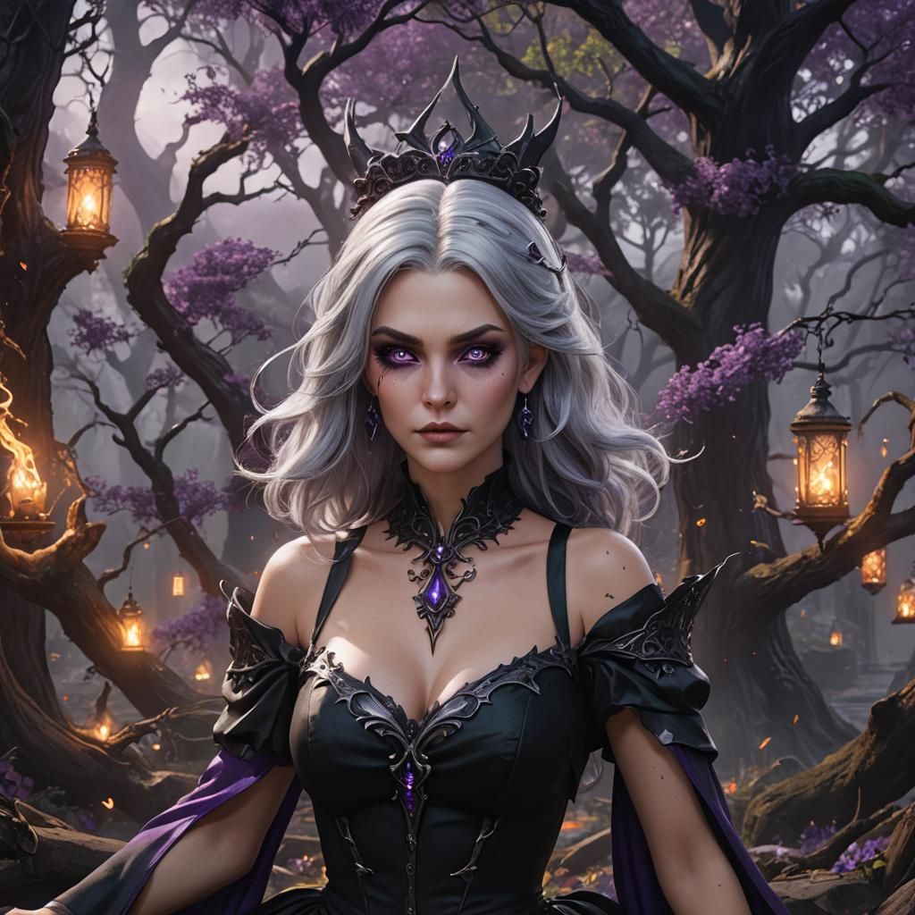 Fantasy Witch Portrait with Violet Eyes, Digital Art
