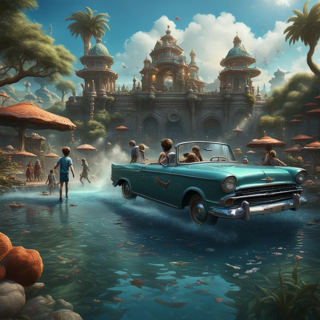 Boy Diving into Pool: Detailed Matte Painting