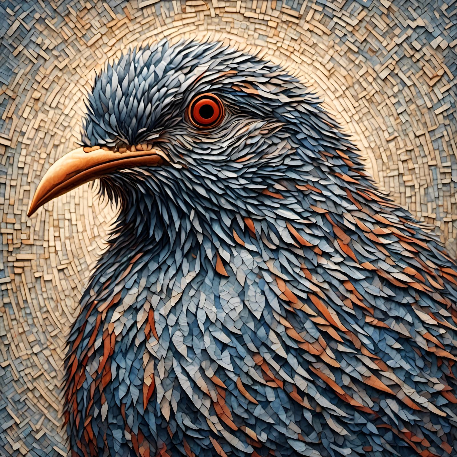 Hyperdetailed 3D Bird Portrait with Abstract Spiral