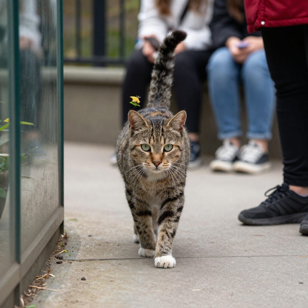 Cat Wanders Through Zoo Among Visitors