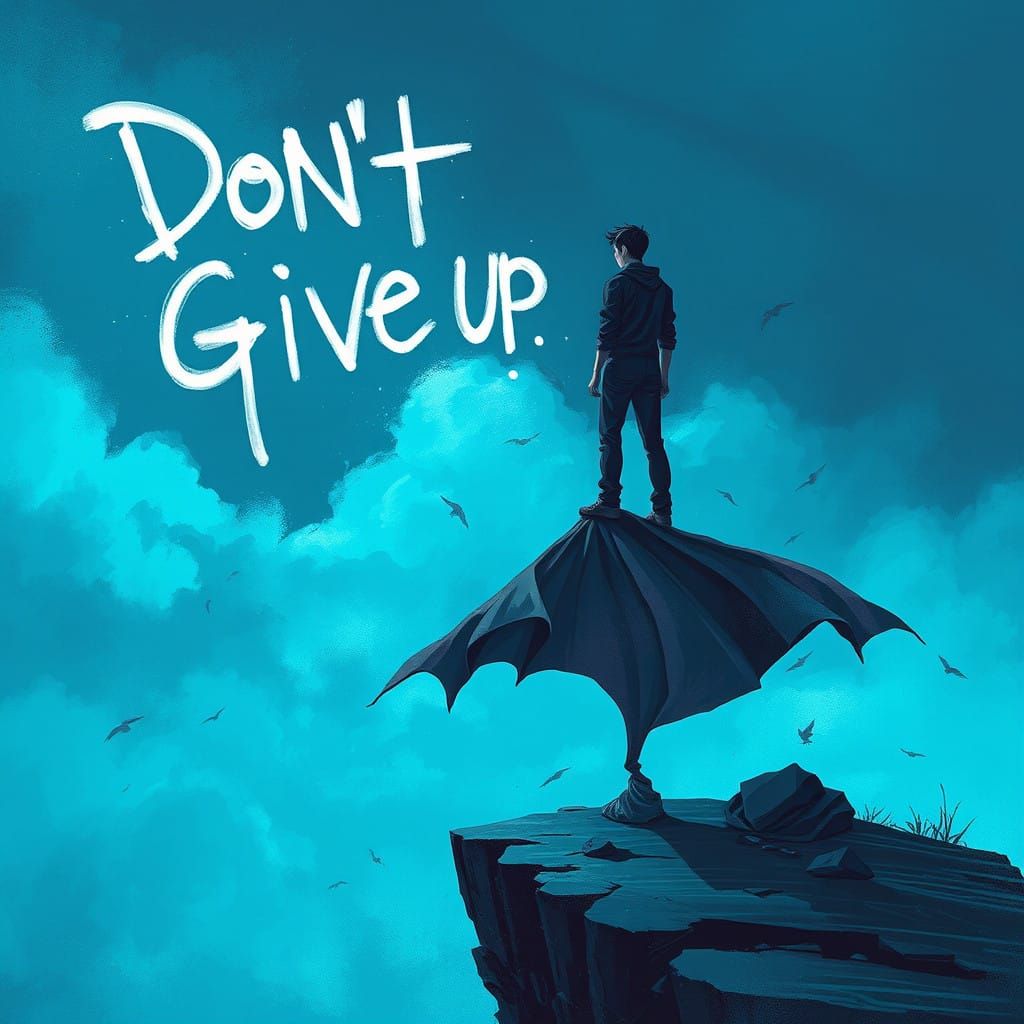 Melancholic Soul on Windy Cliff Edge with Graffiti