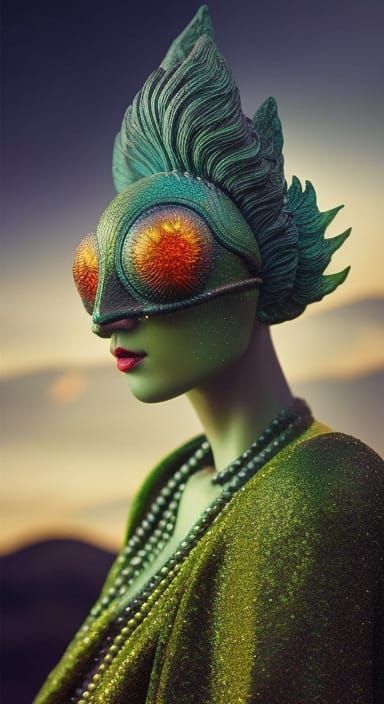 Celestial Woman in Surreal Sun and Moon Star