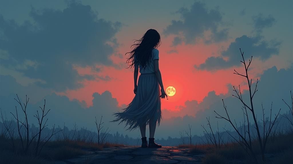 Solitary Figure in Twilight Landscape: A Study in Isolation