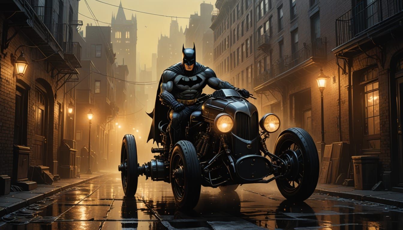 Batman in a Foggy, Gothic Gotham City Alleyway