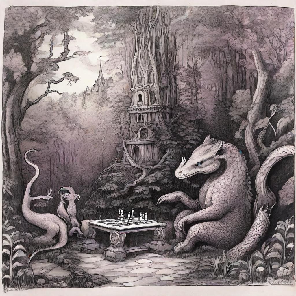 Griffin and Chimera Chess Match in Enchanted Forest