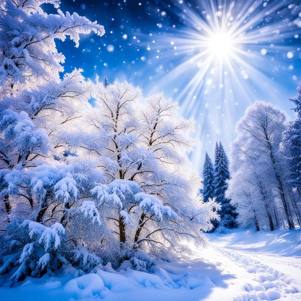 Snowy Trees Sparkling in Moonlight