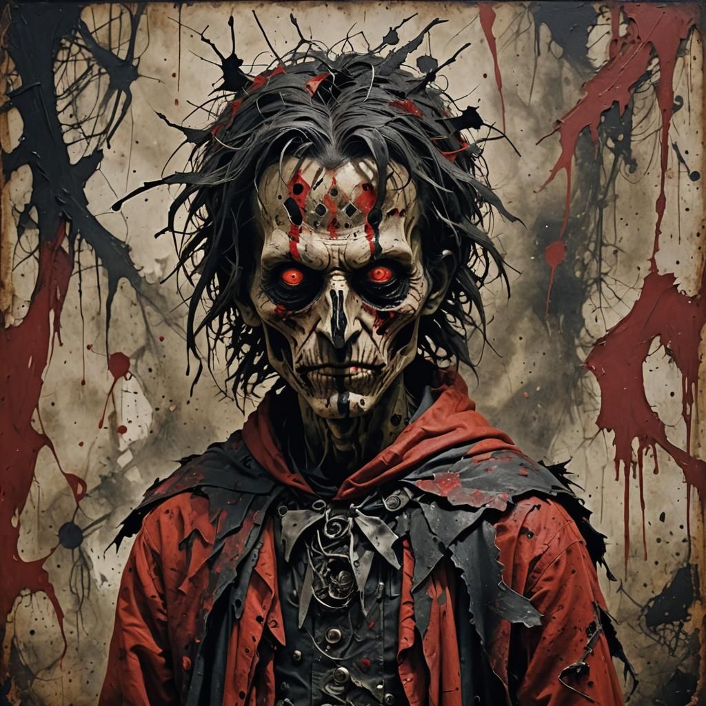 Haunting Figure in Red and Black: Surreal Sots Art