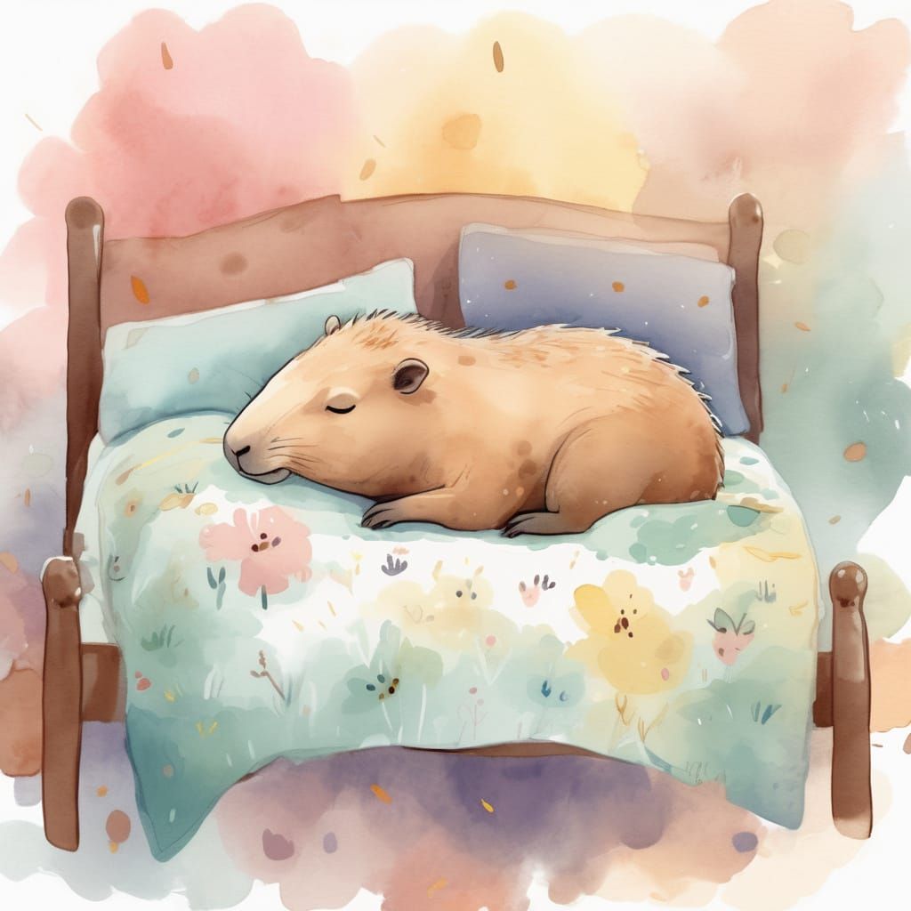 Whimsical Capybara in a Cozy Bed