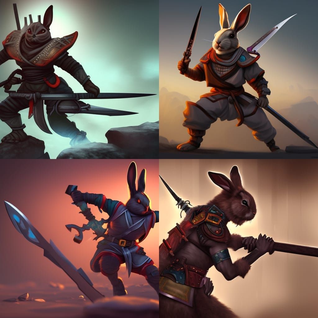 Armored Ninja Rabbit Fighter: Detailed Matte Painting
