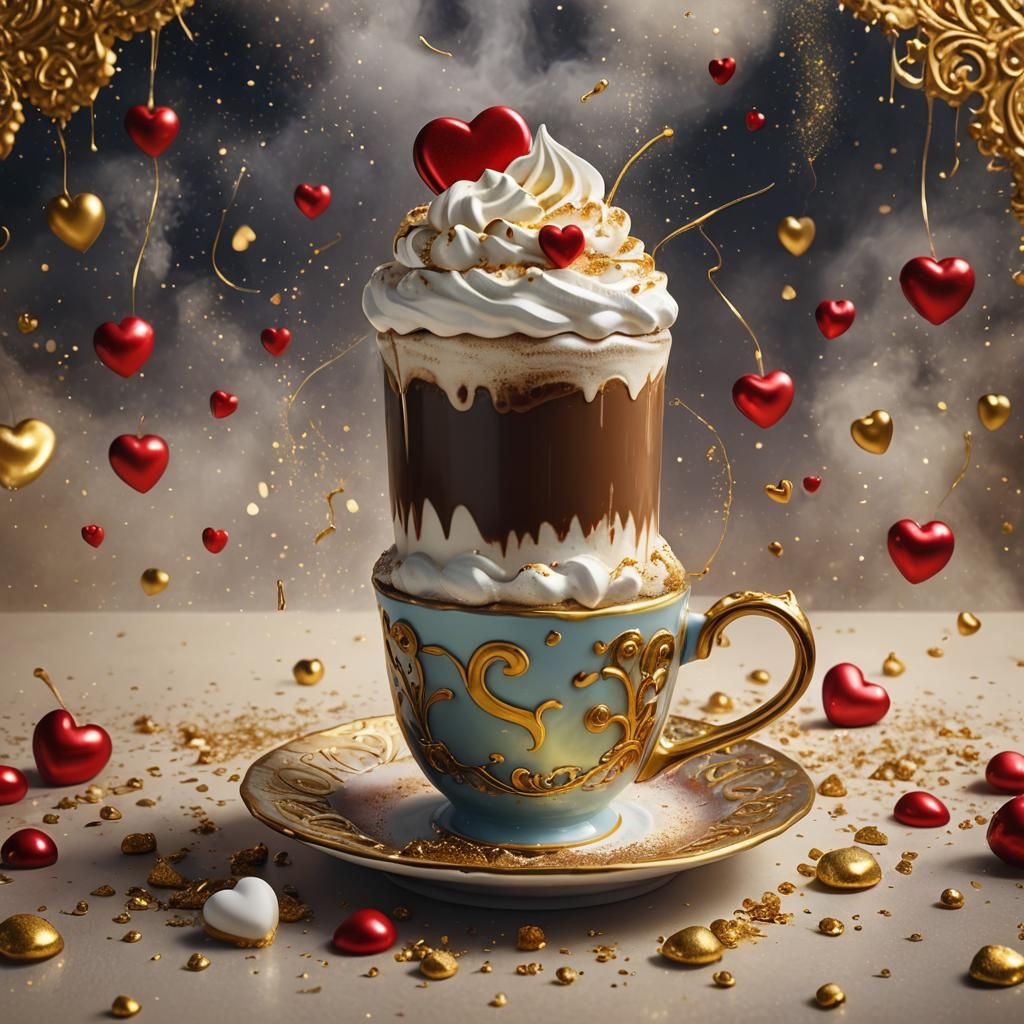 Hot Chocolate with Hearts in Digital Matte Painting