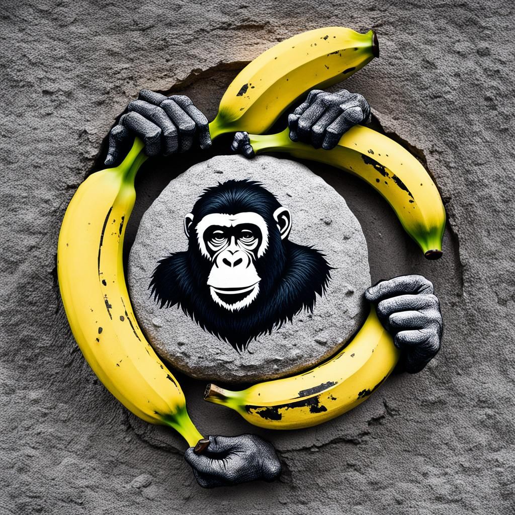 Apes with Bananas: Street Art Gathering on Rock