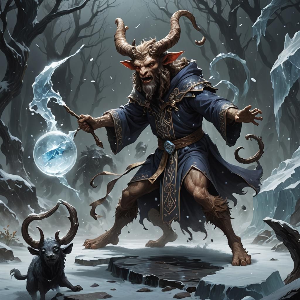 Satyr Wizard Casts Ice Spell