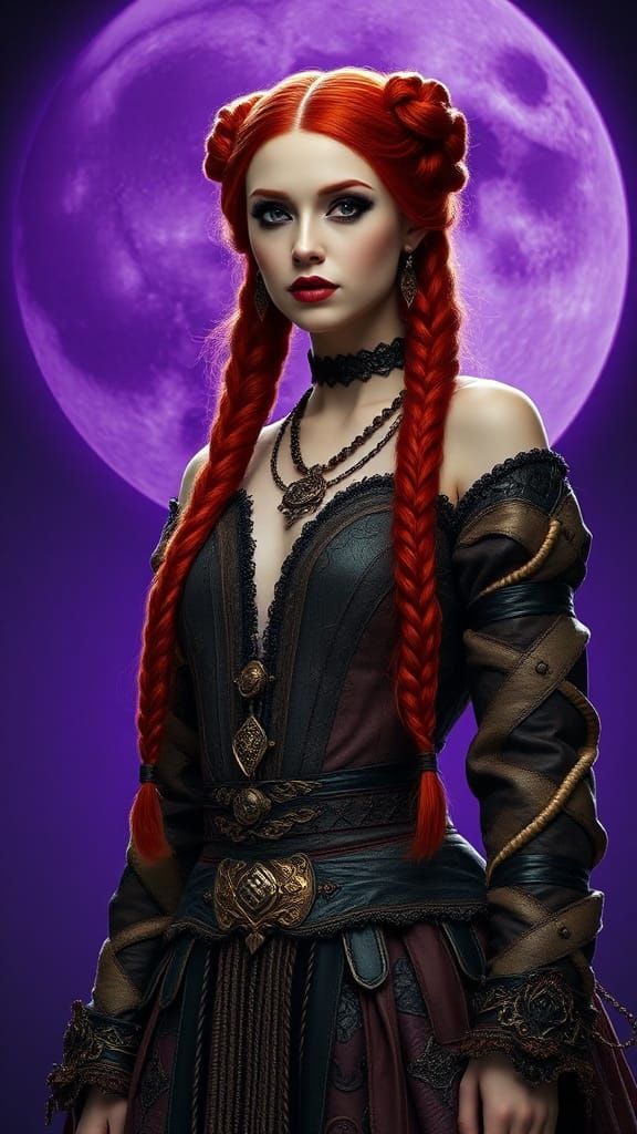 Goddess  Gothic woman , having very long knots hair,,