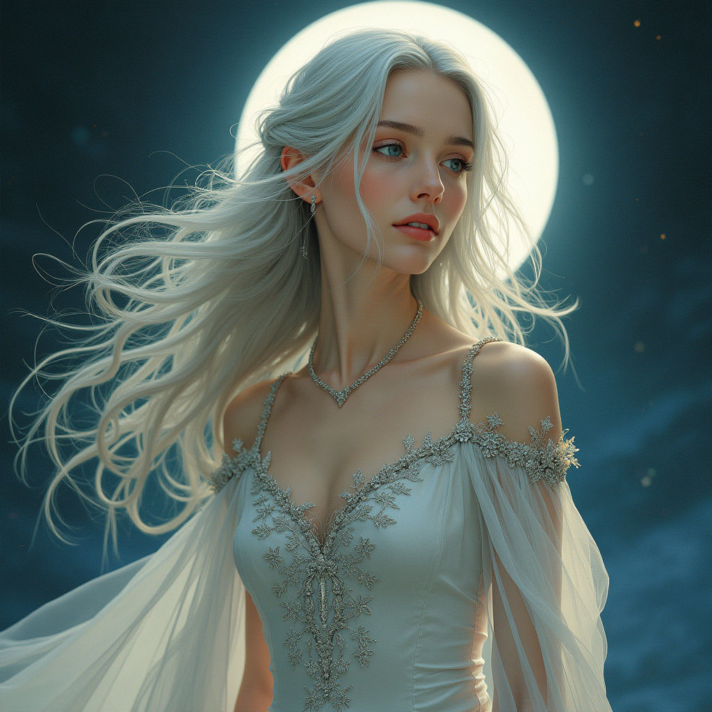 Ethereal Half-Elf Courtesan with Silver Hair
