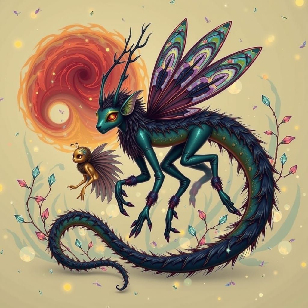 Whimsical Forest Creature with Iridescent Fur