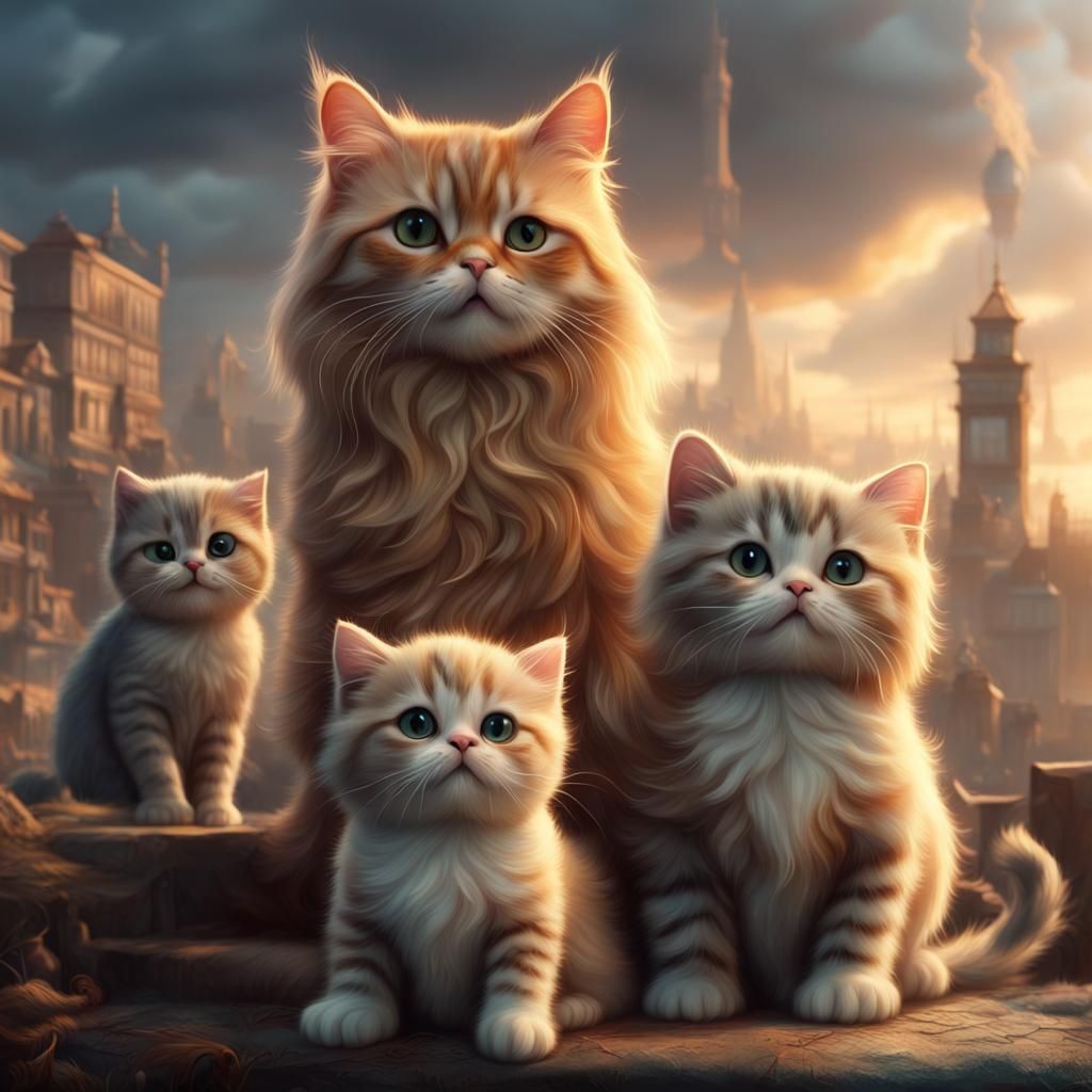 Cute Cats in Epic Digital Painting