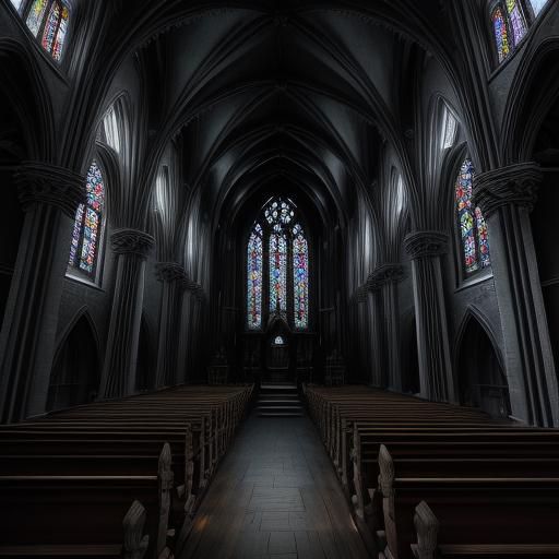 Gothic Cathedral with Stained Glass in Dark Fantasy Style