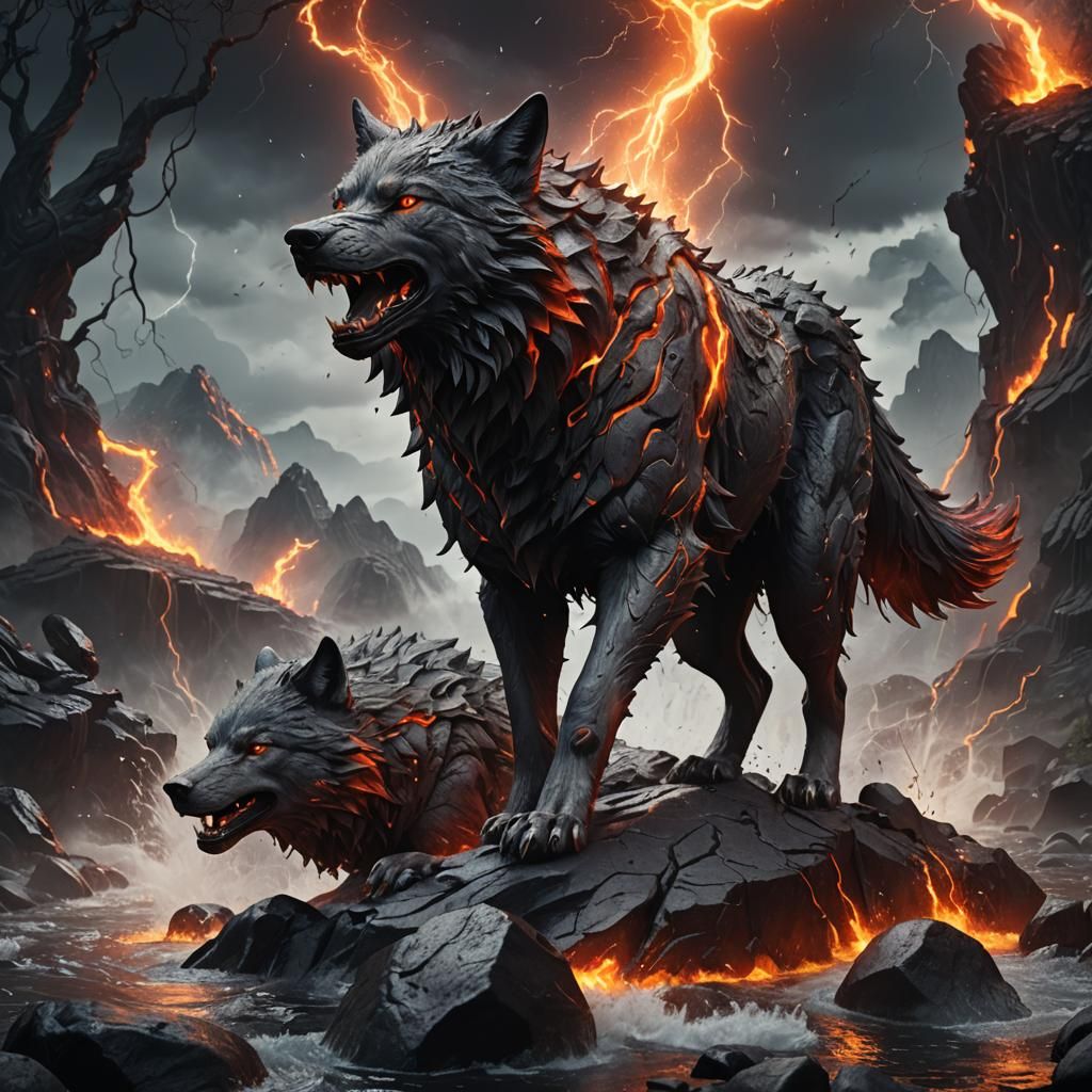 Elemental Wolf: Lava, Water, and Lightning Art