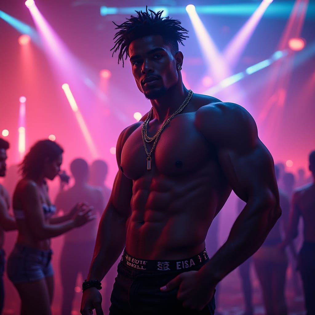 Hyper-Realistic Man in Techno Dance Club