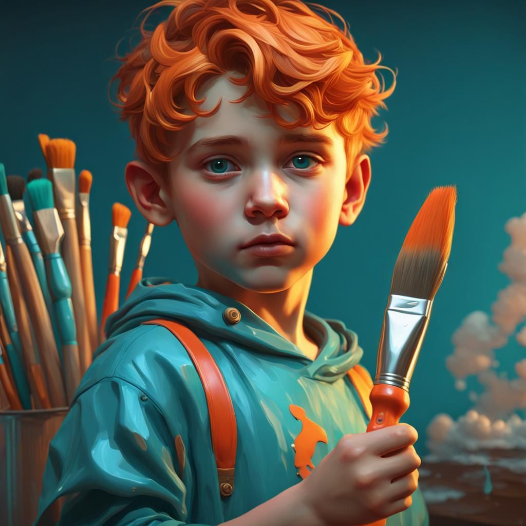 Boy with Brush: Hyperdetailed 3D Art in 4K