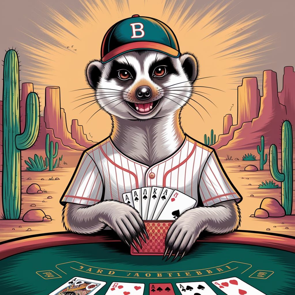 Meerkat Playing Poker in Gouache Painting