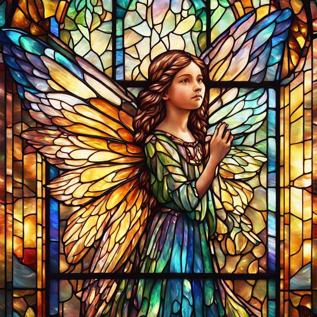 Young Fairy in Stained Glass Art