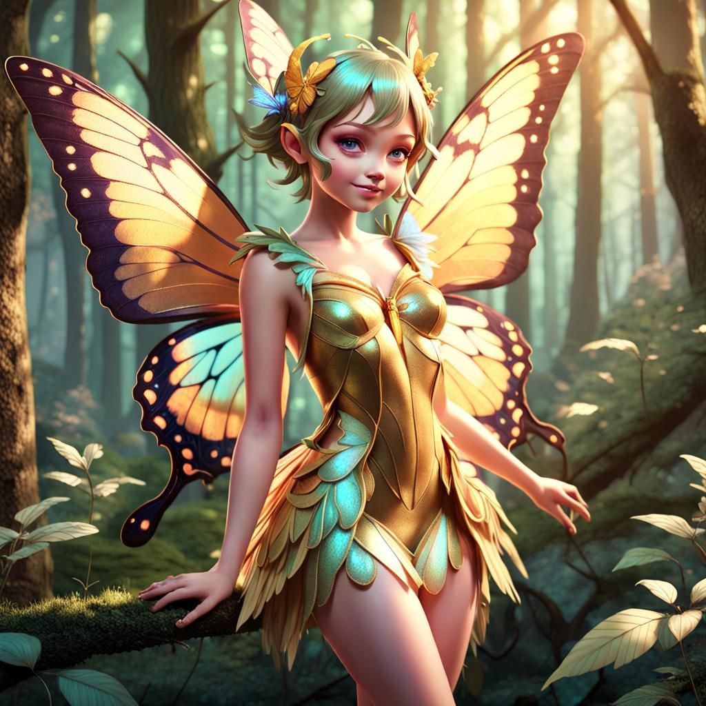 Ethereal Fairy in Vibrant Forest, a 3D Hyper-Realistic Maste...