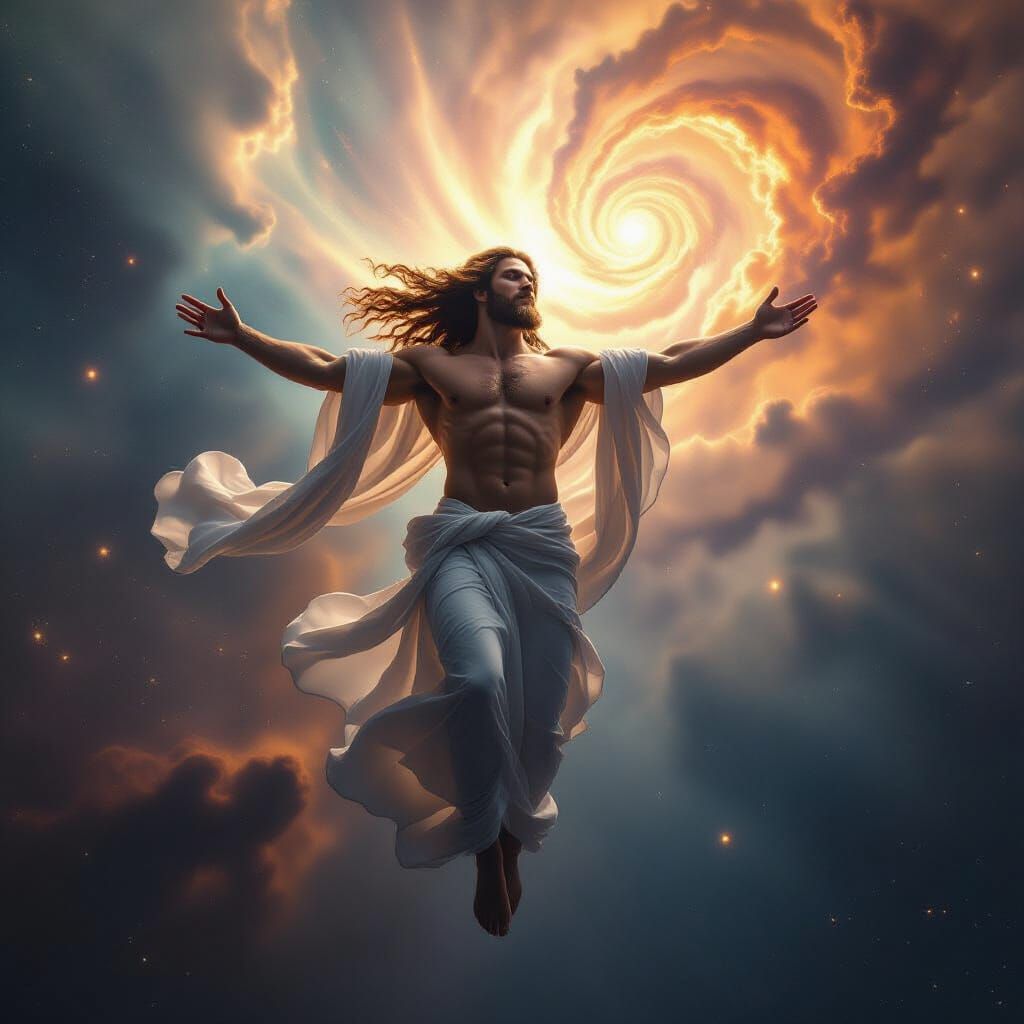 Divine Male Figure in Cosmic Expanse