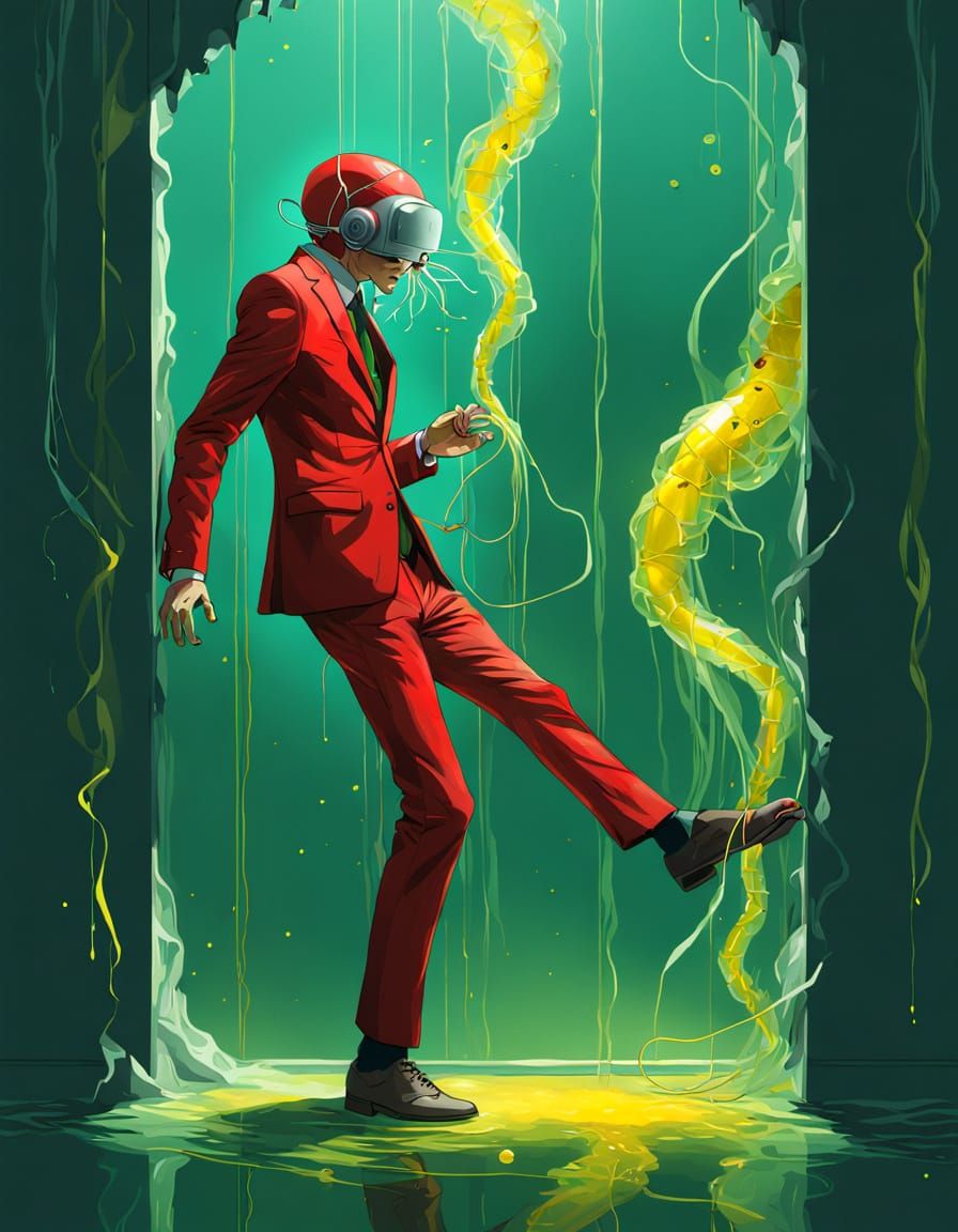 Man Unraveling into Ribbons in Surreal Digital Painting