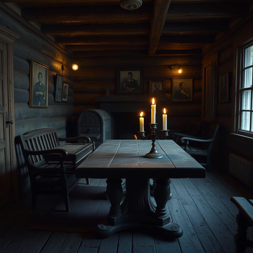 Cozy Rustic Cabin with Vintage Charm and Haunting Atmosphere