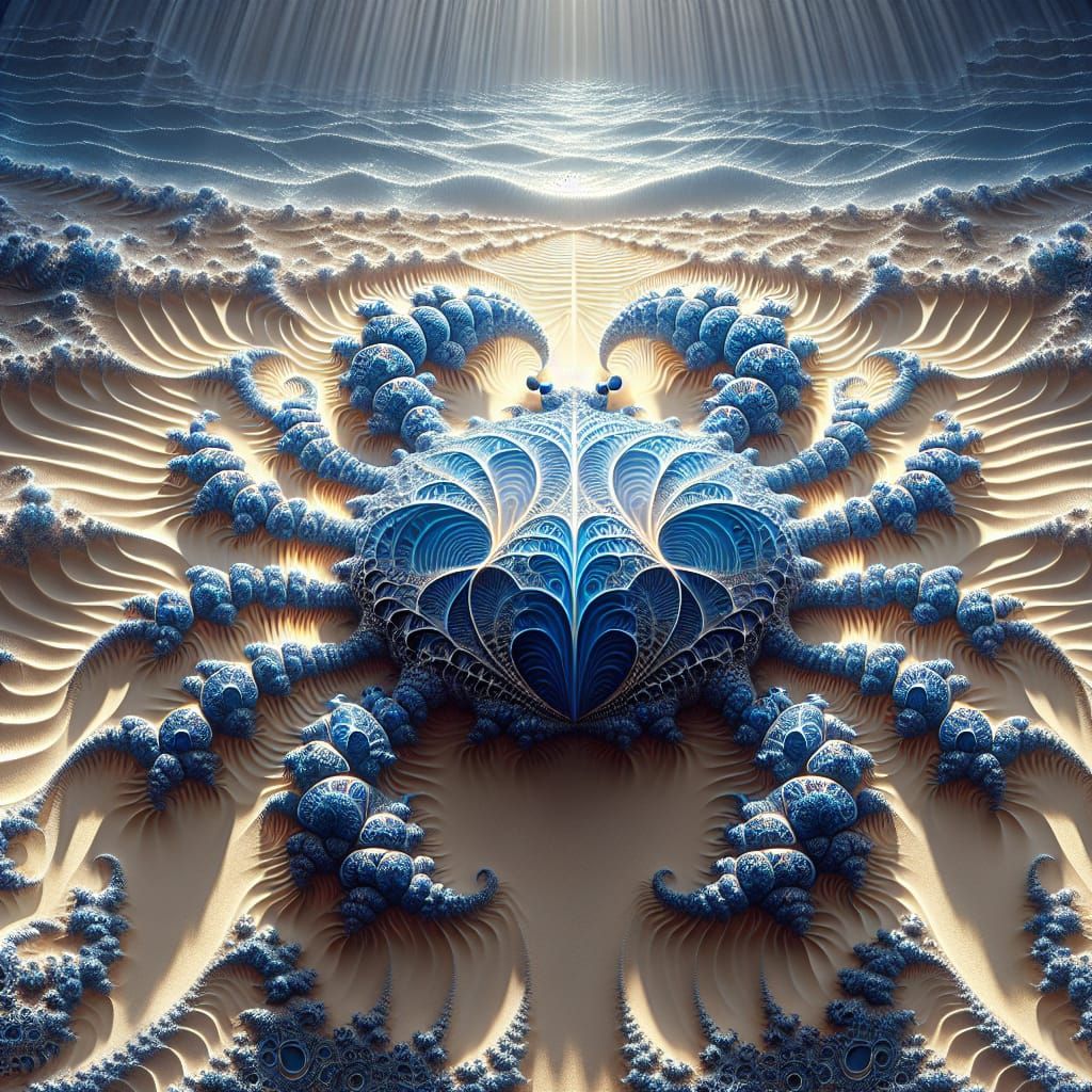 Intricate Blue Fractal Crab on Sandy Beach