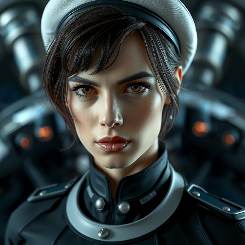 Striking Woman in Sci-Fi Naval Captain Uniform