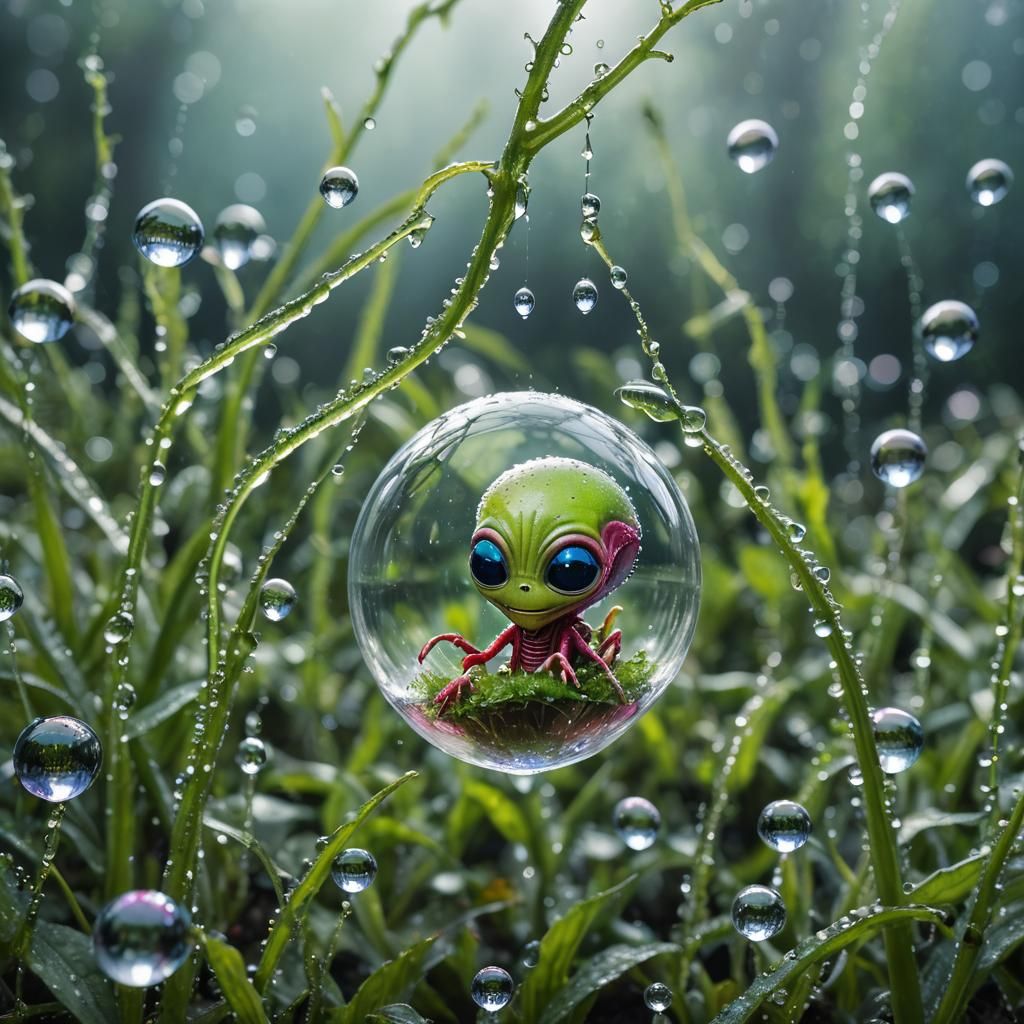 Macro Photo of Alien in Dewdrop